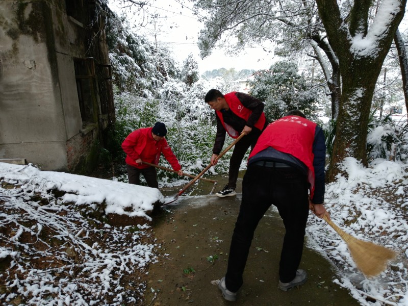 图为武功山林场党员志愿者在辖区道路除雪。